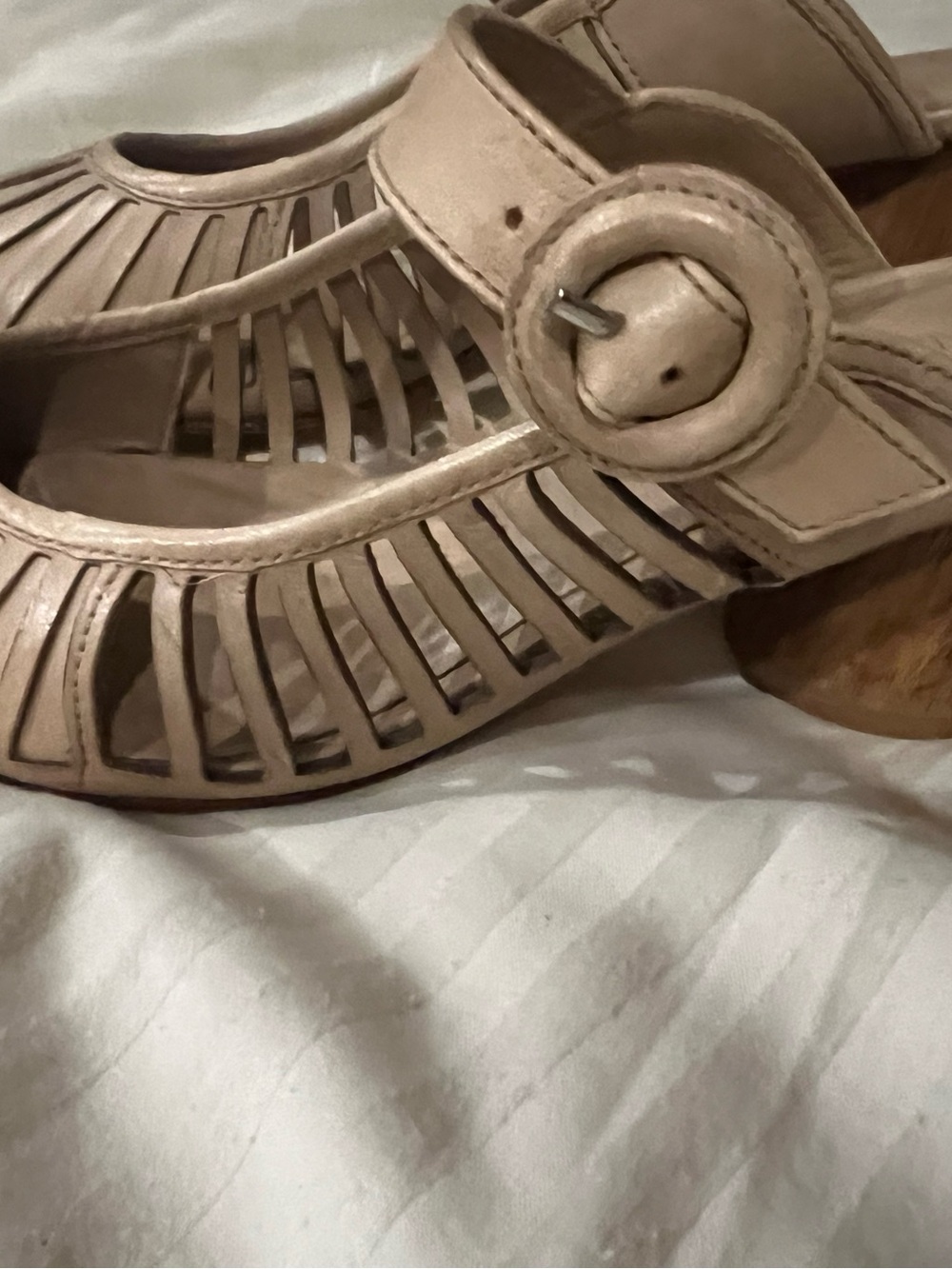 Bernardo Taupe Cutout Buckle Mules
